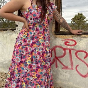 Sugar + Lips Pink Floral Print Midi Dress